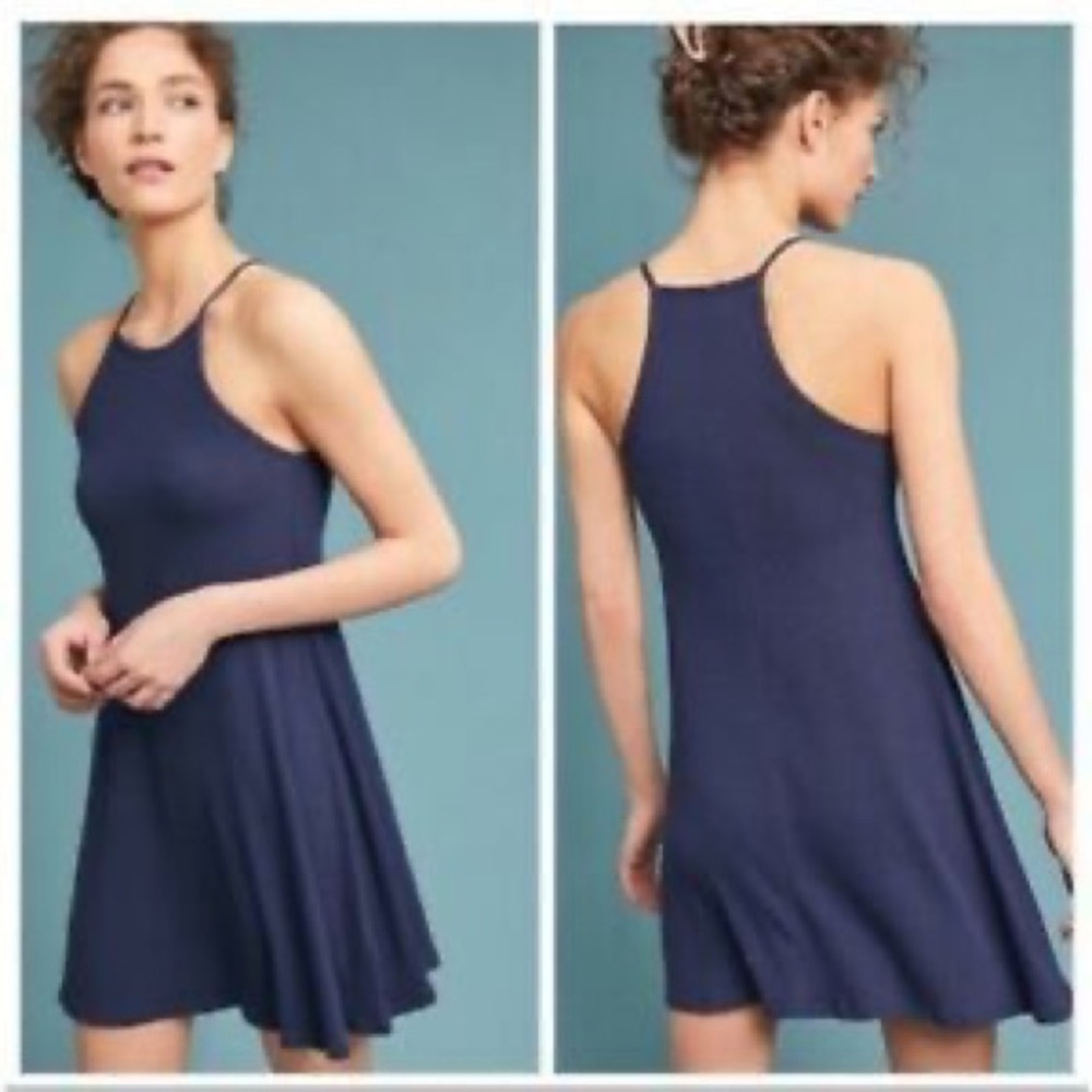 Anthropologie Navy Ribbed Swing Dress